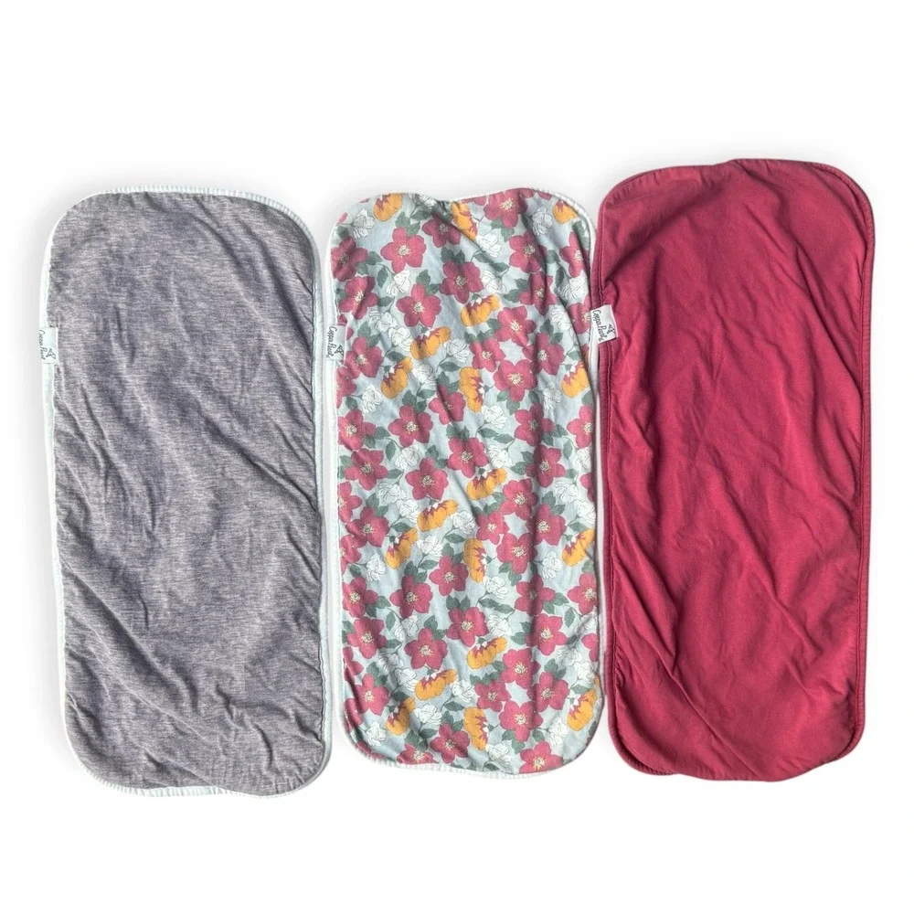 Copper Pearl Burp Cloth Set 3 Pack Floral Burgundy Heather Purple Gray